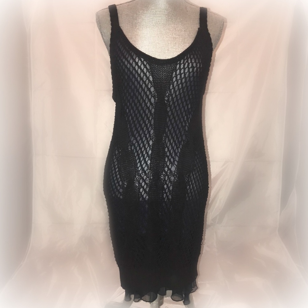 Free People Black Open Knit Navy Lined Dress